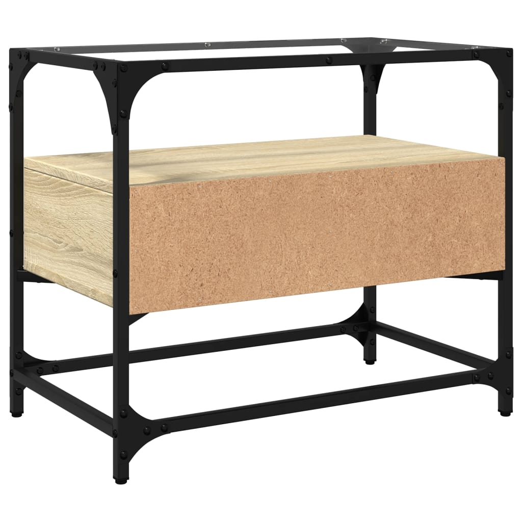 vidaXL Szafka pod TV ze szklanym blatem, dąb sonoma, 60x35x51 cm
