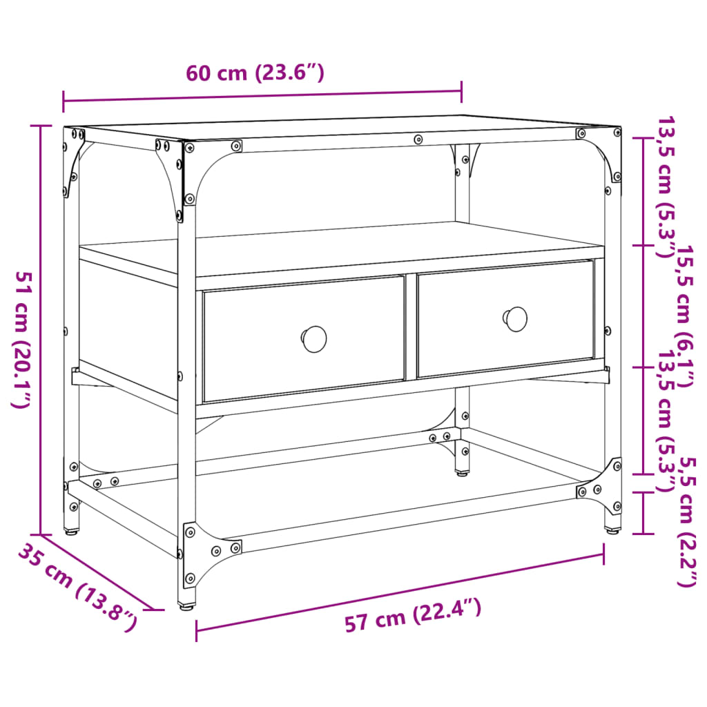 vidaXL Szafka pod TV ze szklanym blatem, dąb sonoma, 60x35x51 cm