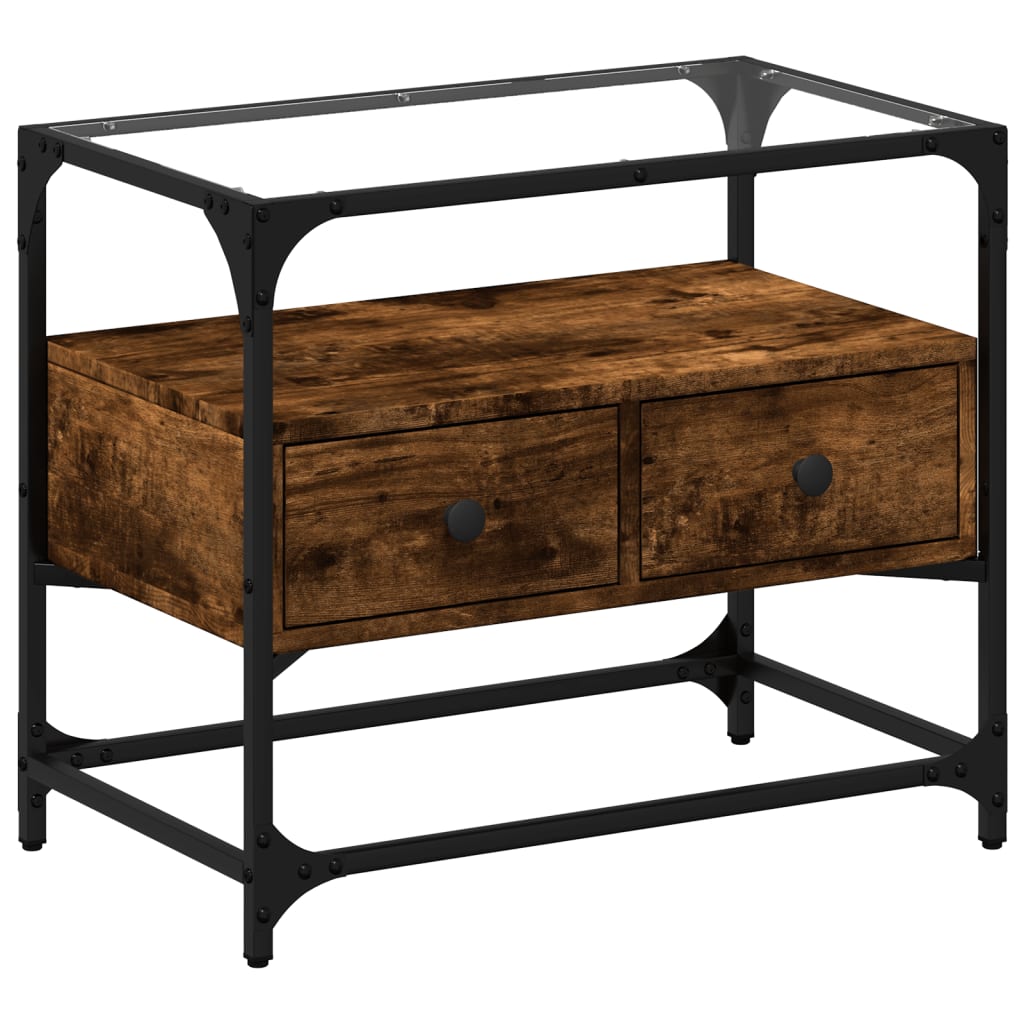 vidaXL Szafka pod TV ze szklanym blatem, przydymiony dąb, 60x35x51 cm