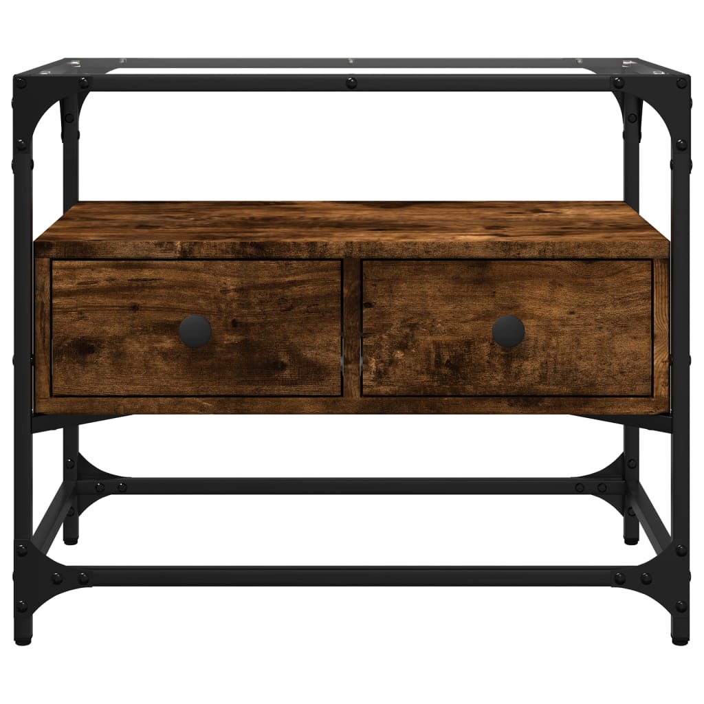 vidaXL Szafka pod TV ze szklanym blatem, przydymiony dąb, 60x35x51 cm