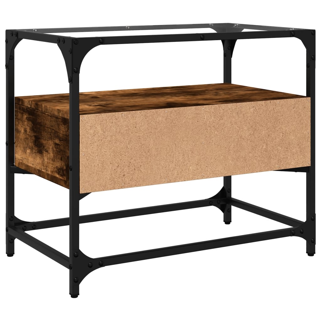 vidaXL Szafka pod TV ze szklanym blatem, przydymiony dąb, 60x35x51 cm