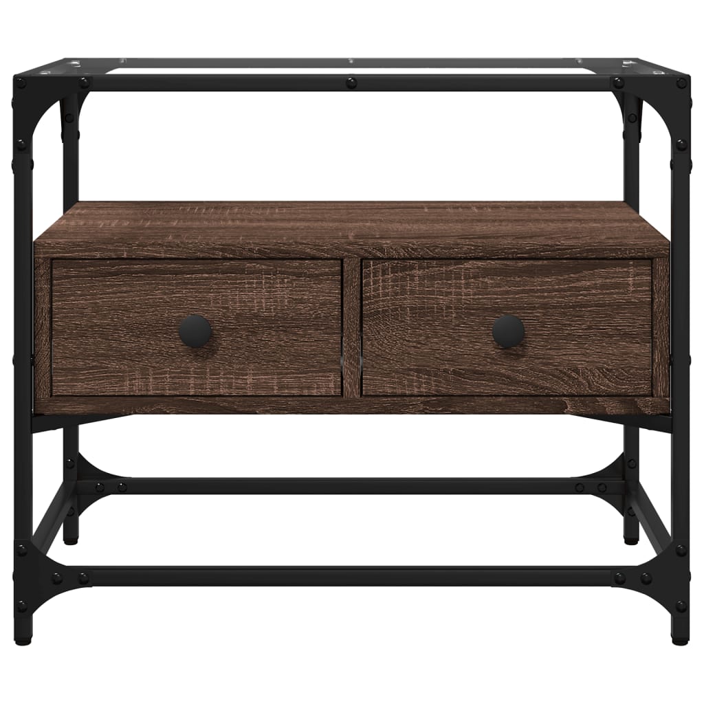 vidaXL Szafka pod TV ze szklanym blatem, brązowy dąb, 60x35x51 cm