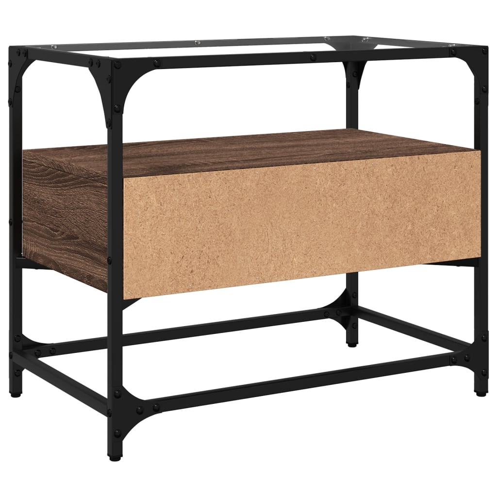 vidaXL Szafka pod TV ze szklanym blatem, brązowy dąb, 60x35x51 cm