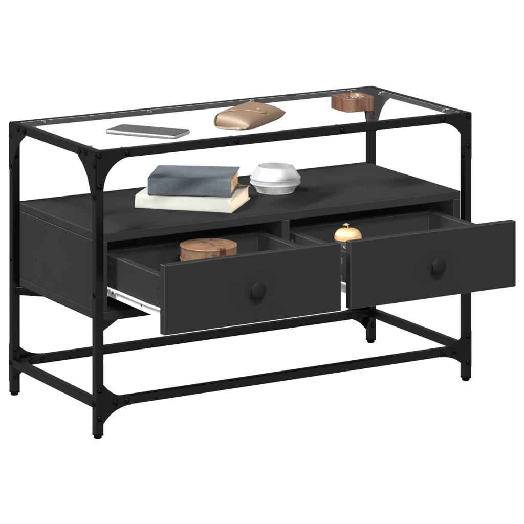 vidaXL Szafka pod TV ze szklanym blatem, czarna, 80x35x51 cm