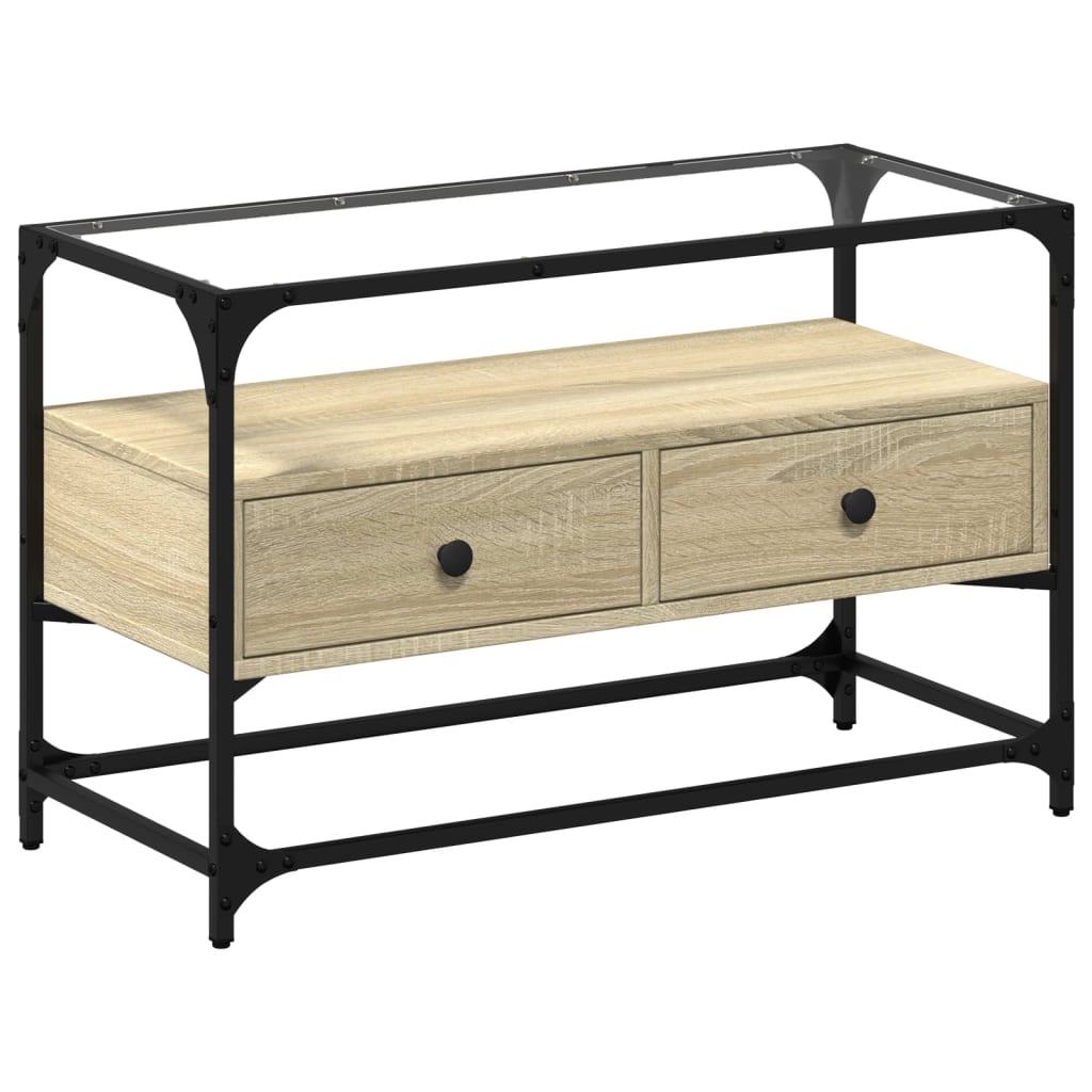 vidaXL Szafka pod TV ze szklanym blatem, dąb sonoma, 80x35x51 cm