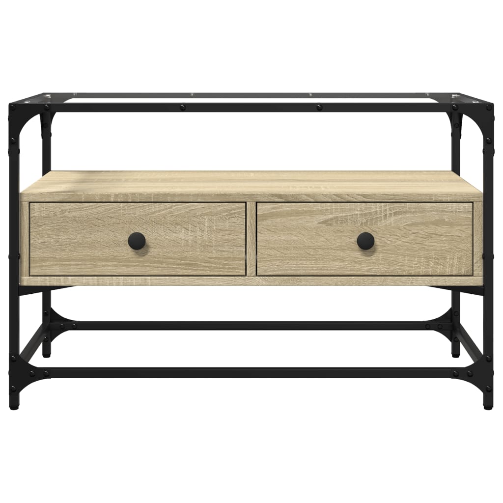 vidaXL Szafka pod TV ze szklanym blatem, dąb sonoma, 80x35x51 cm