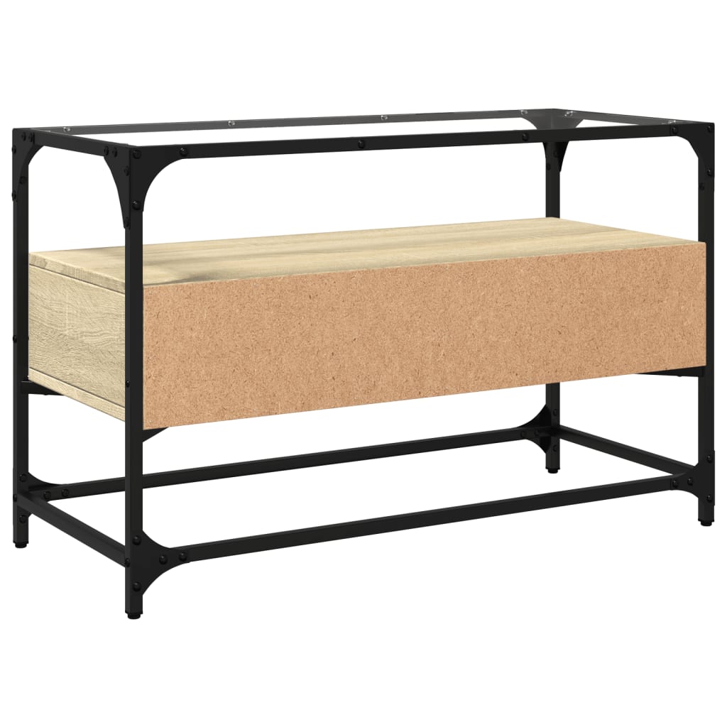 vidaXL Szafka pod TV ze szklanym blatem, dąb sonoma, 80x35x51 cm