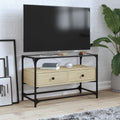 vidaXL Szafka pod TV ze szklanym blatem, dąb sonoma, 80x35x51 cm