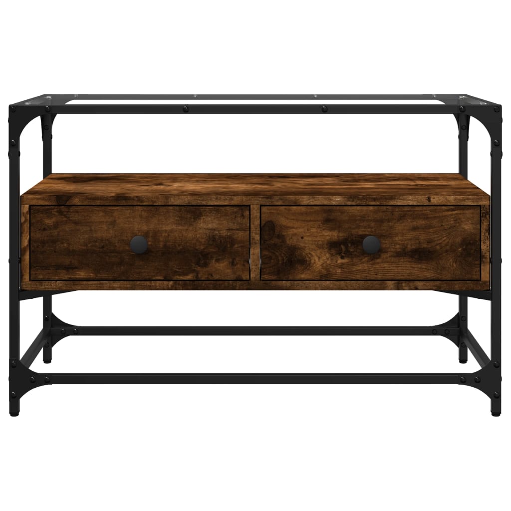 vidaXL Szafka pod TV ze szklanym blatem, przydymiony dąb, 80x35x51 cm