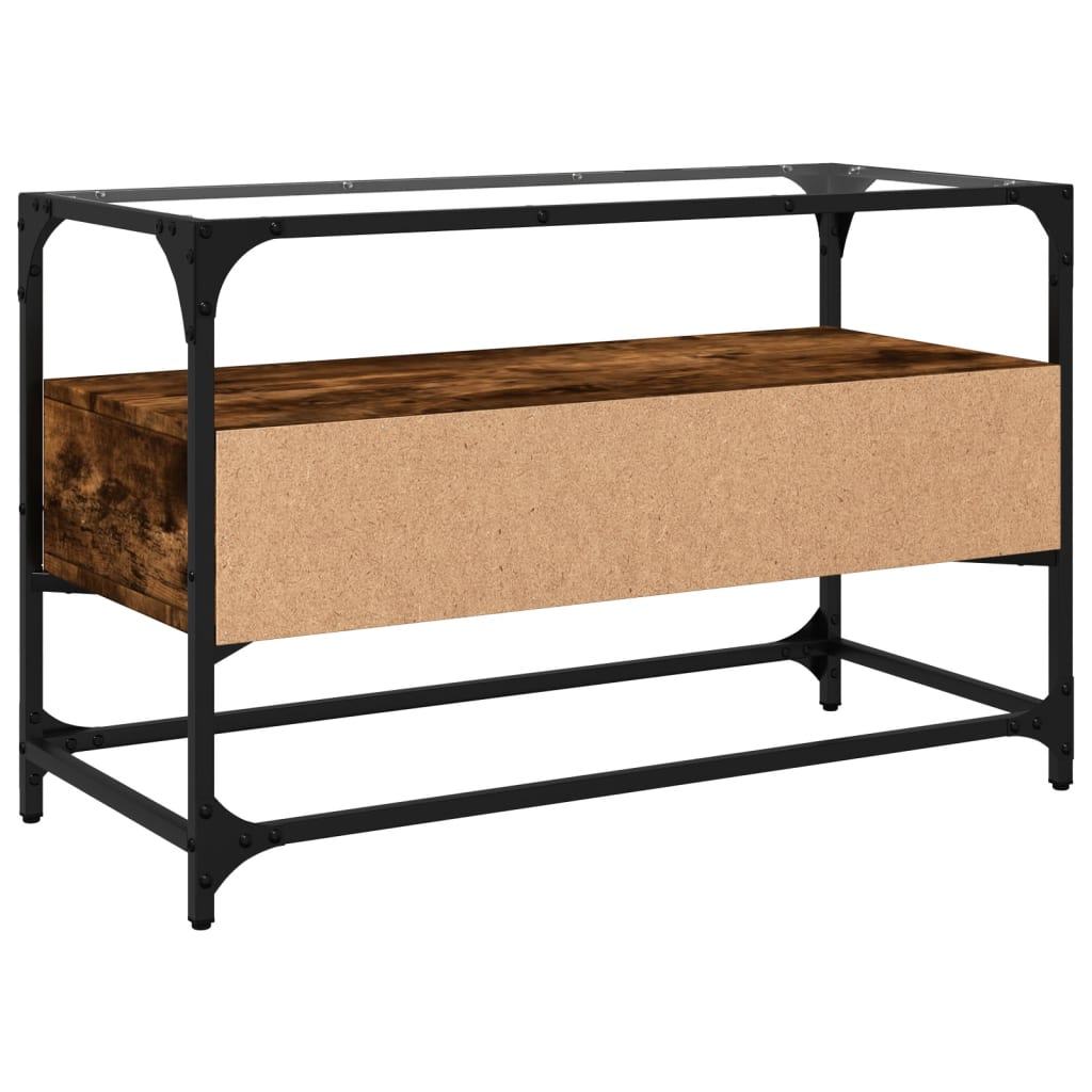 vidaXL Szafka pod TV ze szklanym blatem, przydymiony dąb, 80x35x51 cm