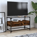 vidaXL Szafka pod TV ze szklanym blatem, przydymiony dąb, 80x35x51 cm
