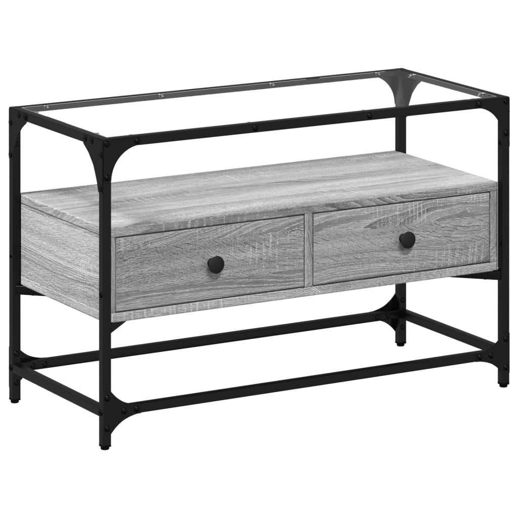 vidaXL Szafka pod TV ze szklanym blatem, szary dąb sonoma, 80x35x51 cm