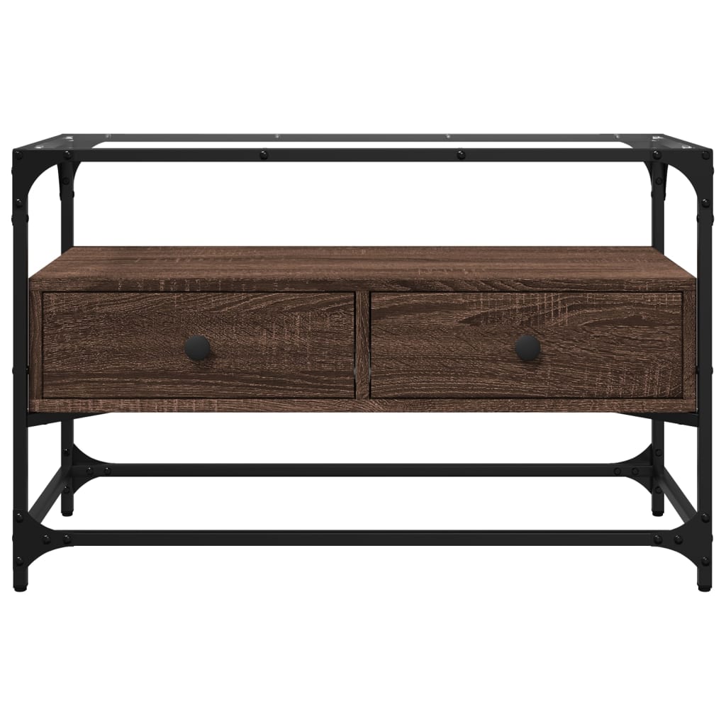 vidaXL Szafka pod TV ze szklanym blatem, brązowy dąb, 80x35x51 cm