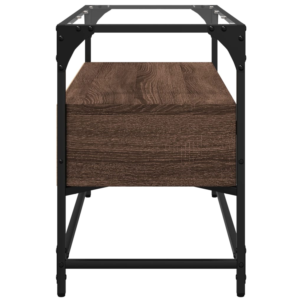 vidaXL Szafka pod TV ze szklanym blatem, brązowy dąb, 80x35x51 cm