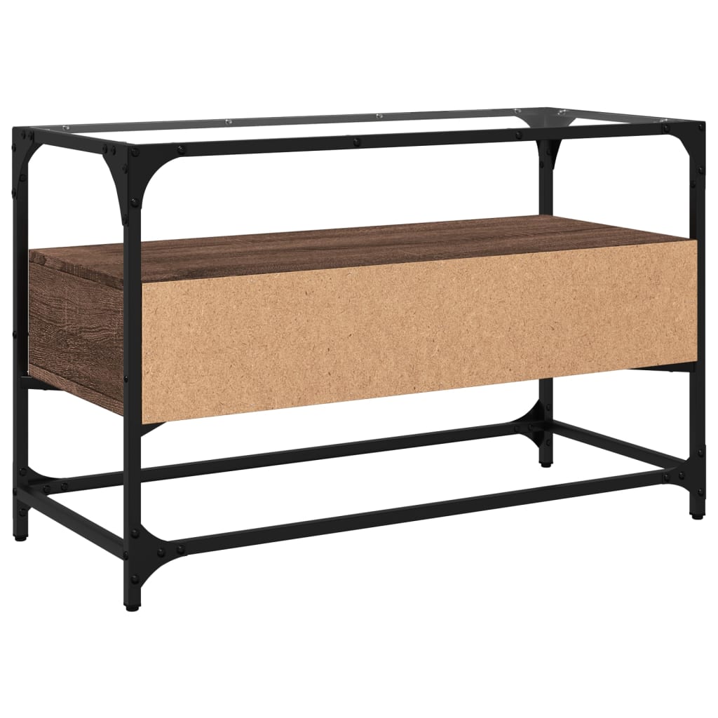 vidaXL Szafka pod TV ze szklanym blatem, brązowy dąb, 80x35x51 cm