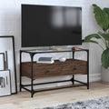 vidaXL Szafka pod TV ze szklanym blatem, brązowy dąb, 80x35x51 cm