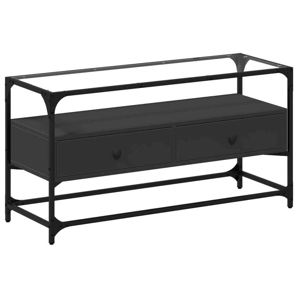 vidaXL Szafka pod TV ze szklanym blatem, czarna, 98x35x51 cm