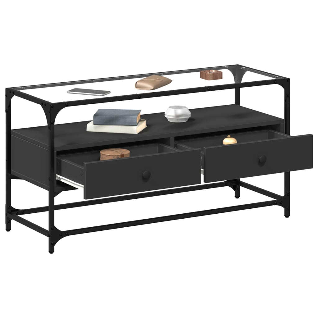 vidaXL Szafka pod TV ze szklanym blatem, czarna, 98x35x51 cm