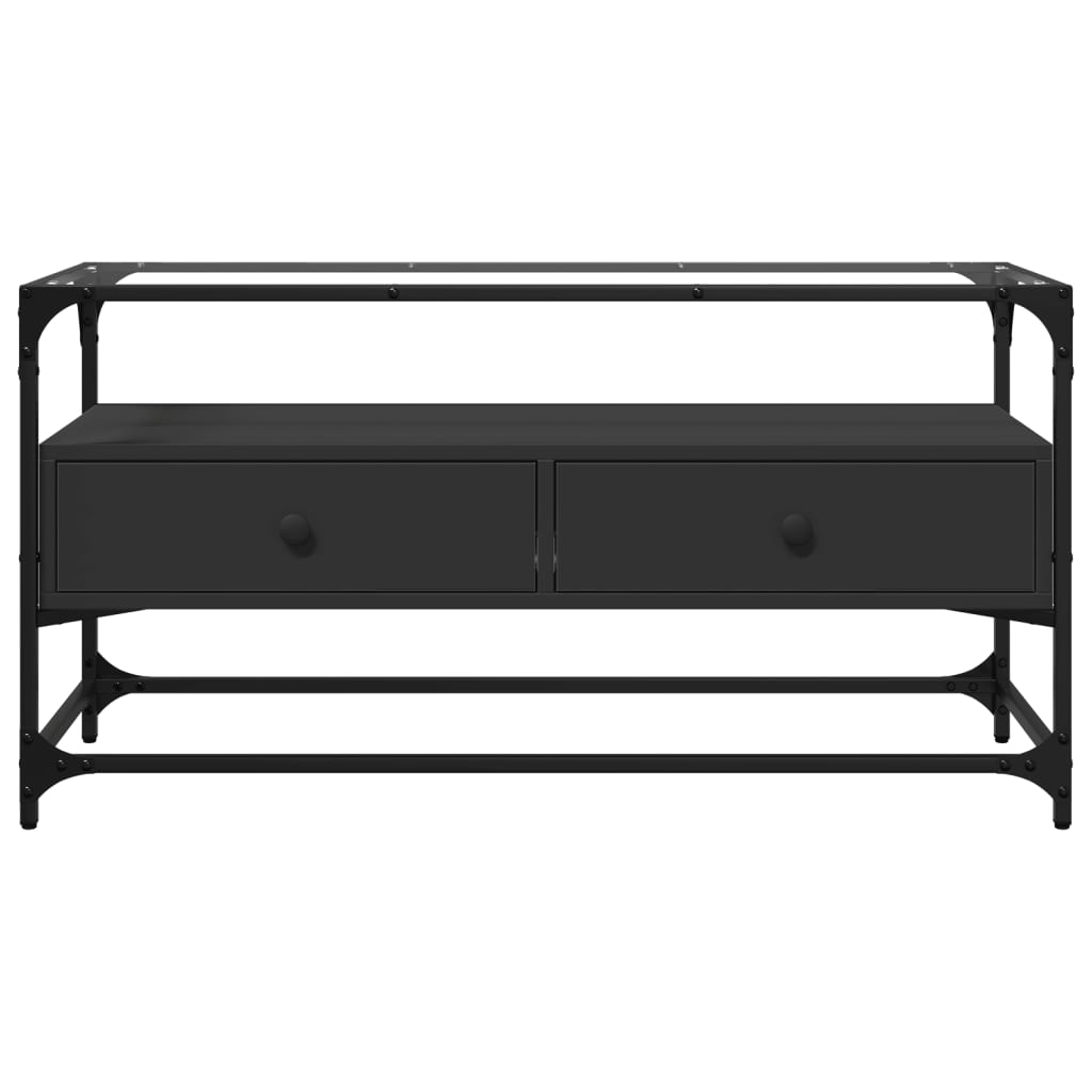 vidaXL Szafka pod TV ze szklanym blatem, czarna, 98x35x51 cm