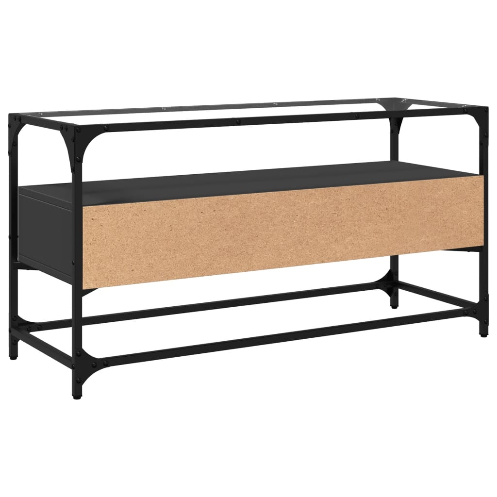 vidaXL Szafka pod TV ze szklanym blatem, czarna, 98x35x51 cm