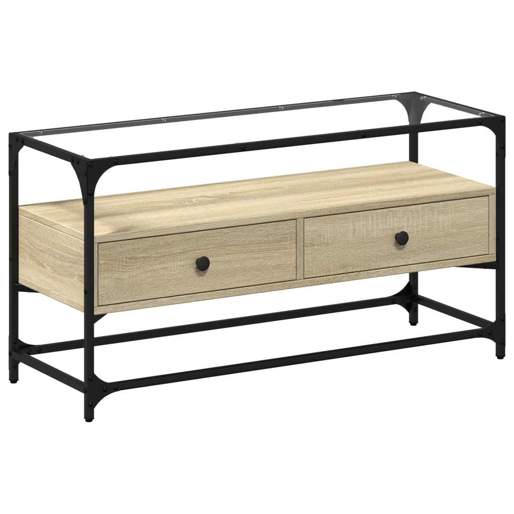 vidaXL Szafka pod TV ze szklanym blatem, dąb sonoma, 98x35x51 cm