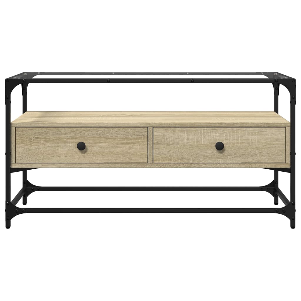 vidaXL Szafka pod TV ze szklanym blatem, dąb sonoma, 98x35x51 cm