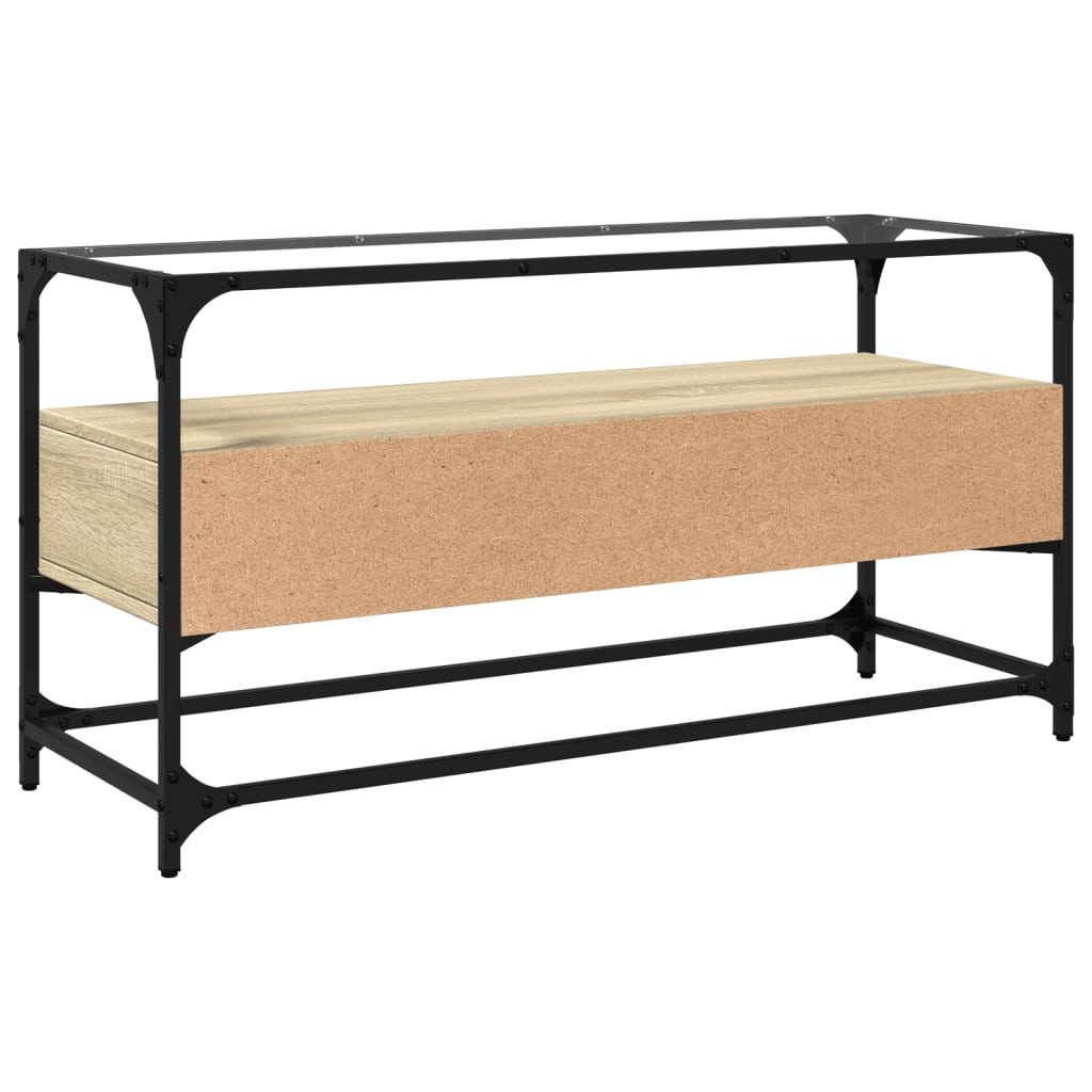 vidaXL Szafka pod TV ze szklanym blatem, dąb sonoma, 98x35x51 cm
