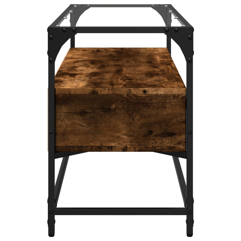 vidaXL Szafka pod TV ze szklanym blatem, przydymiony dąb, 98x35x51 cm