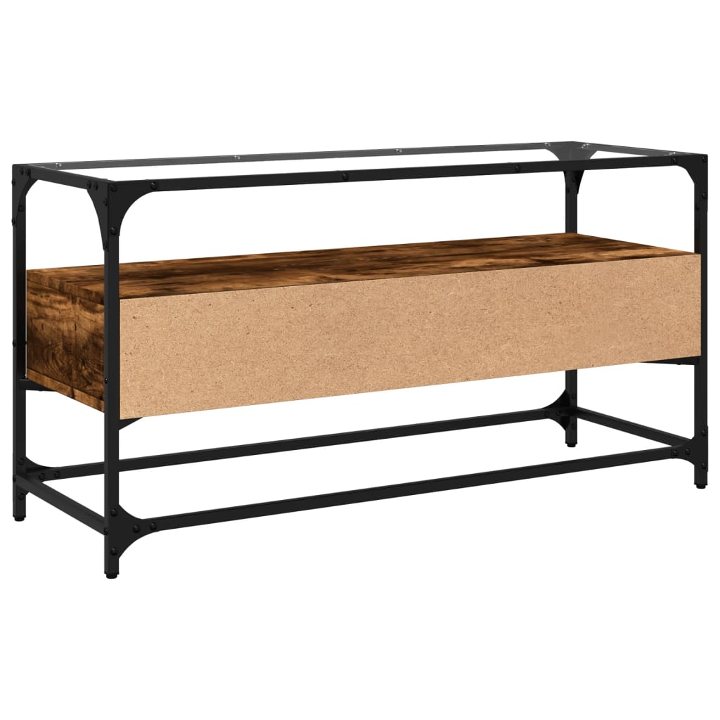 vidaXL Szafka pod TV ze szklanym blatem, przydymiony dąb, 98x35x51 cm