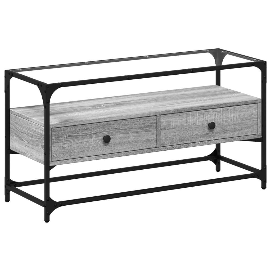 vidaXL Szafka pod TV ze szklanym blatem, szary dąb sonoma, 98x35x51 cm