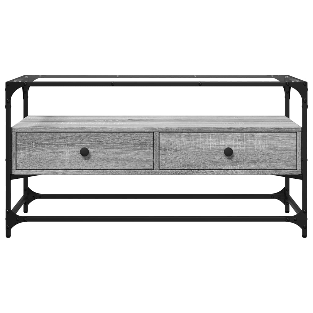 vidaXL Szafka pod TV ze szklanym blatem, szary dąb sonoma, 98x35x51 cm