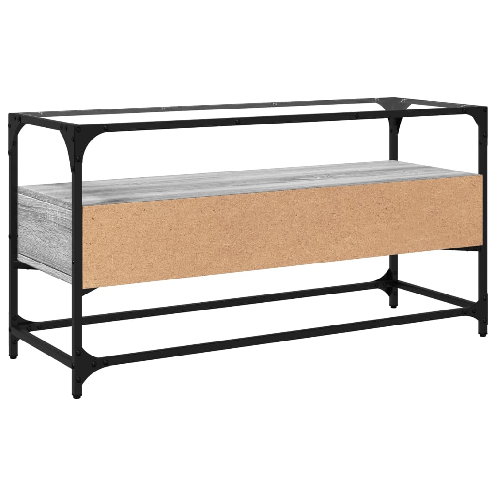 vidaXL Szafka pod TV ze szklanym blatem, szary dąb sonoma, 98x35x51 cm