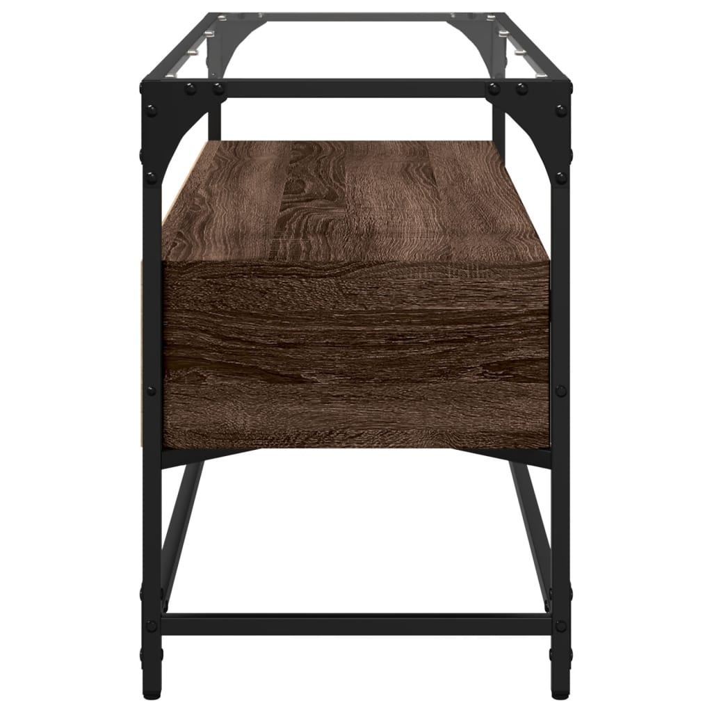 vidaXL Szafka pod TV ze szklanym blatem, brązowy dąb, 98x35x51 cm