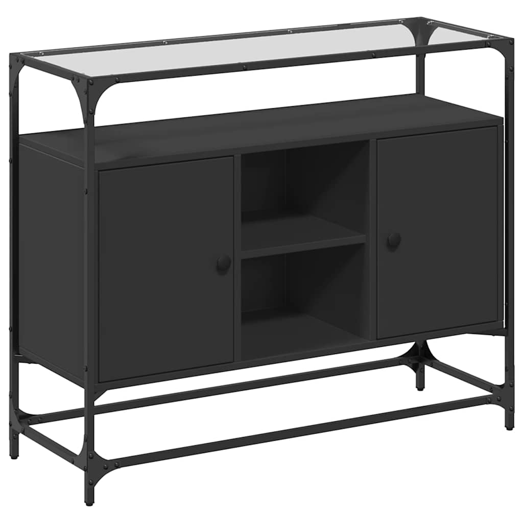 vidaXL Szafka boczna ze szklanym blatem, czarna, 98x35x81 cm