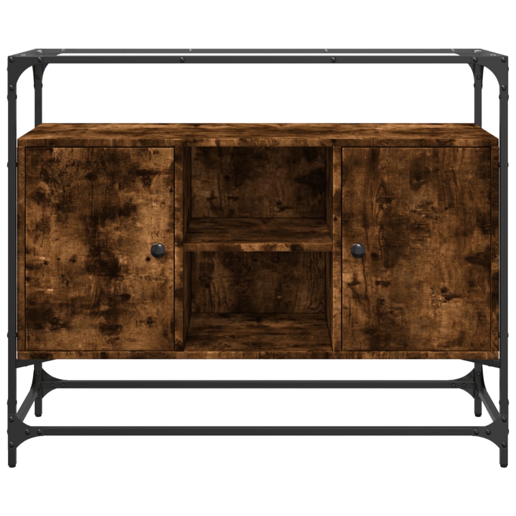 vidaXL Szafka boczna ze szklanym blatem, przydymiony dąb, 98x35x81 cm