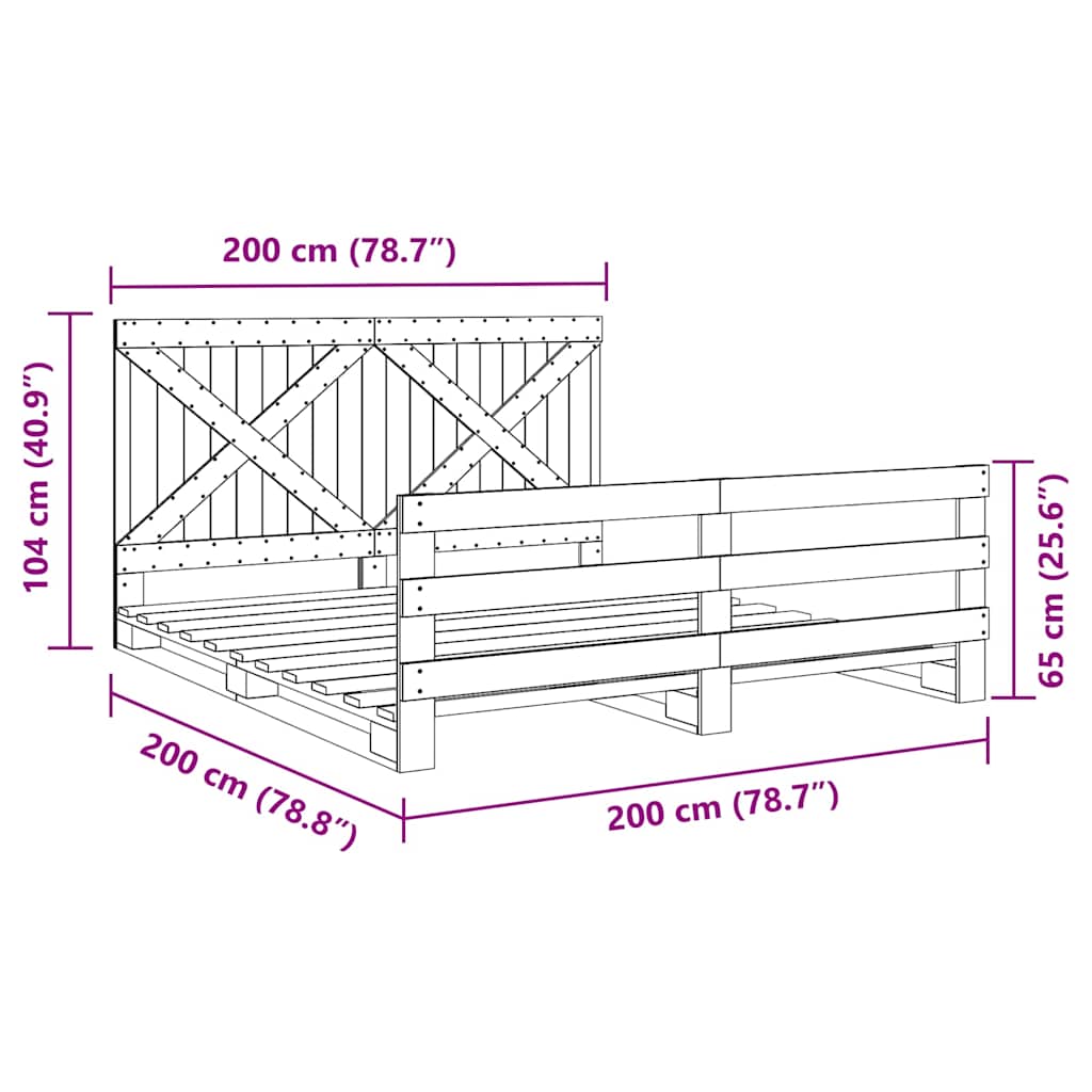 vidaXL Rama łóżka z wezgłowiem, 200x200 cm, lite drewno sosnowe