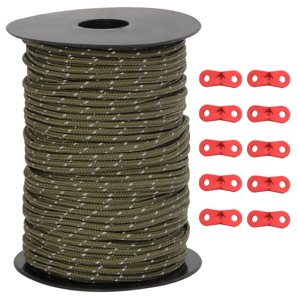 vidaXL Linka namiotowa z napinaczami, elementy odblaskowe, 50 m, 3 mm