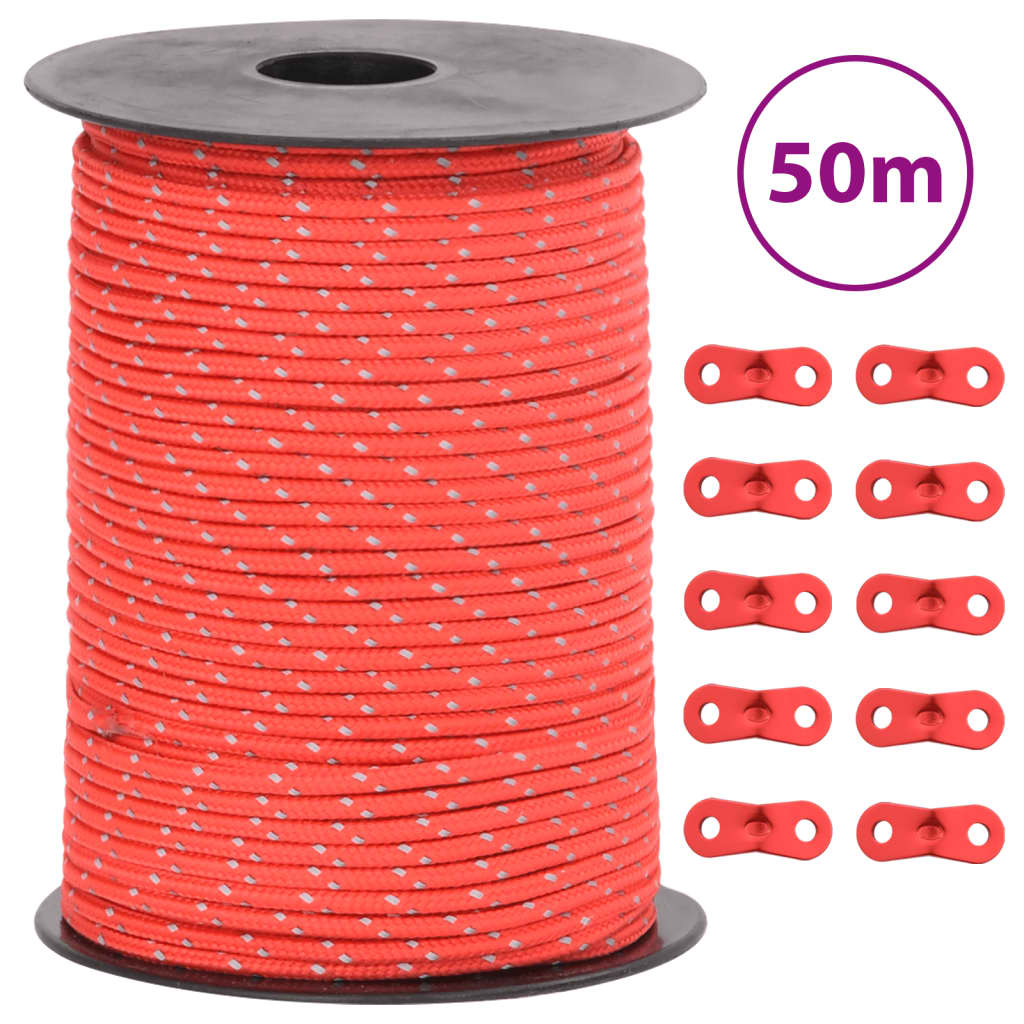 vidaXL Linka namiotowa z napinaczami, elementy odblaskowe, 50 m, 3 mm