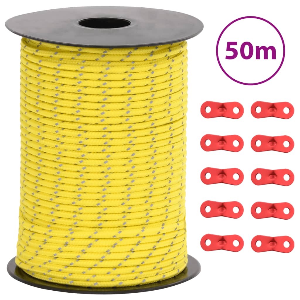vidaXL Linka namiotowa z napinaczami, elementy odblaskowe, 50 m, 3 mm