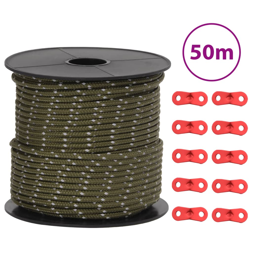 vidaXL Linka namiotowa z napinaczami, elementy odblaskowe, 50 m, 4 mm