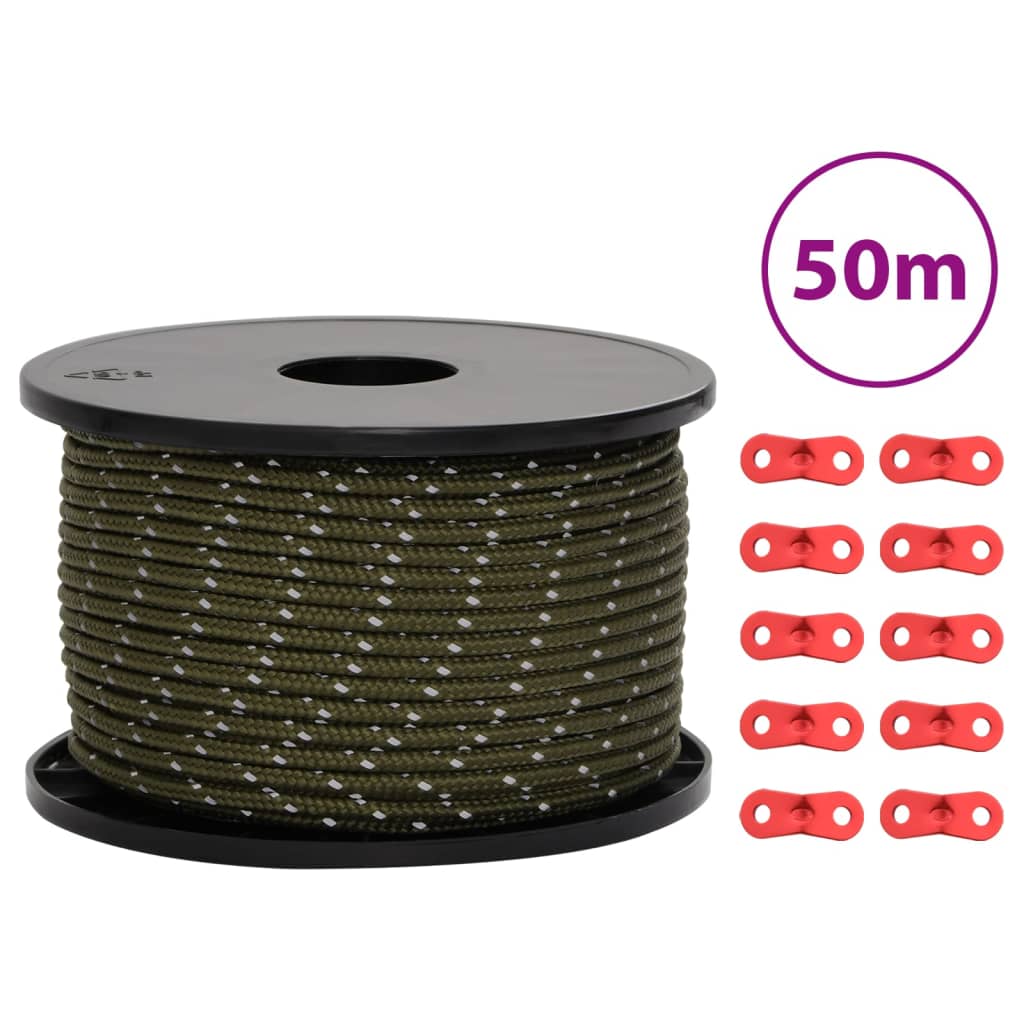 vidaXL Linka namiotowa z napinaczami, elementy odblaskowe, 50 m, 5 mm