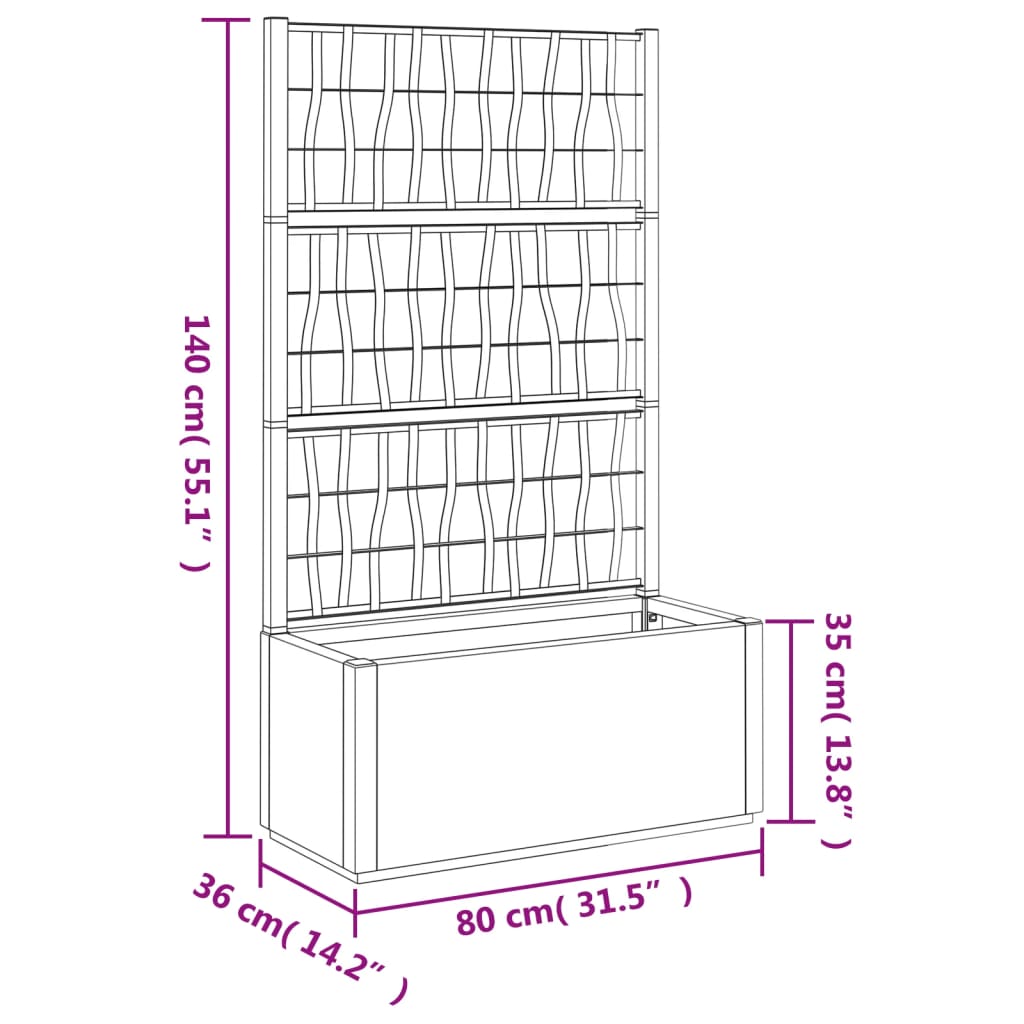 vidaXL Donica ogrodowa z kratką, biała, 80x36x140 cm, PP