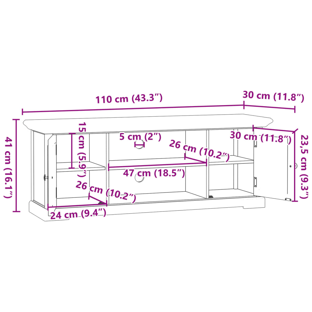 vidaXL Szafka pod TV, biała, 110x30x41 cm, materiał drewnopochodny