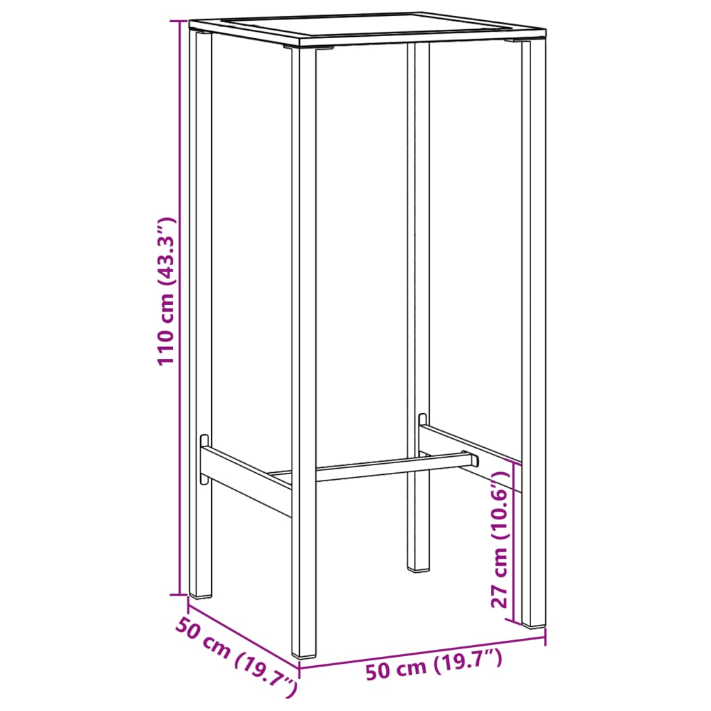 vidaXL Stolik barowy, czarny, 50x50x110 cm, malowana proszkowo stal