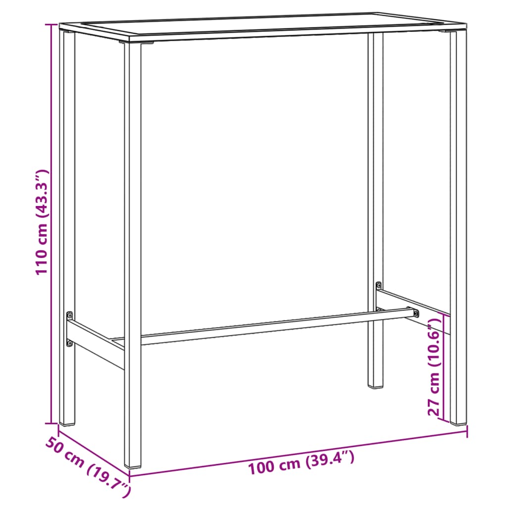 vidaXL Stolik barowy, czarny, 100x50x110 cm, malowana proszkowo stal