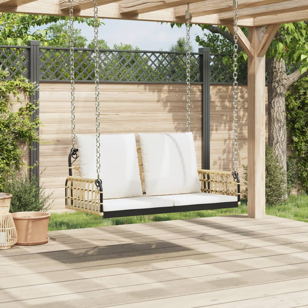 vidaXL Ławka bujana z poduszkami, 105x58x38 cm, polirattan i stal
