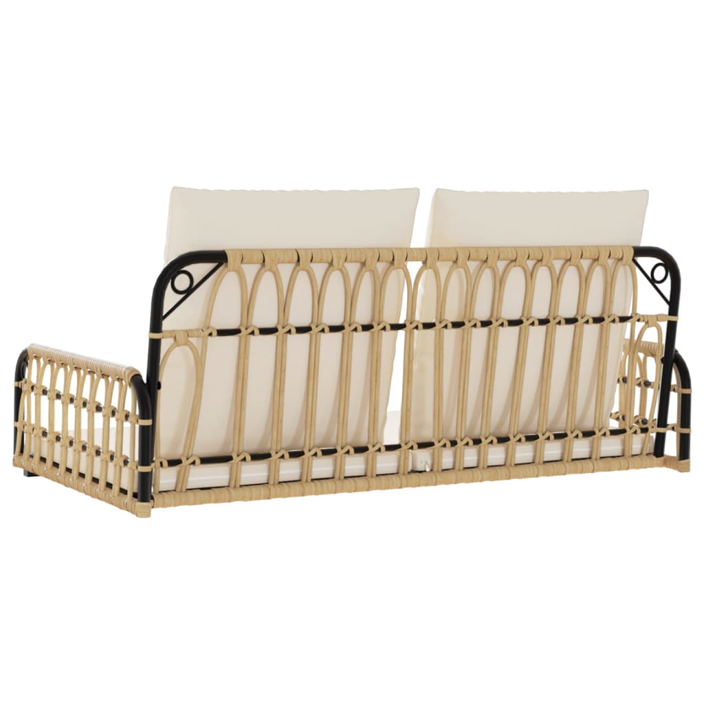 vidaXL Ławka bujana z poduszkami, 105x58x38 cm, polirattan i stal