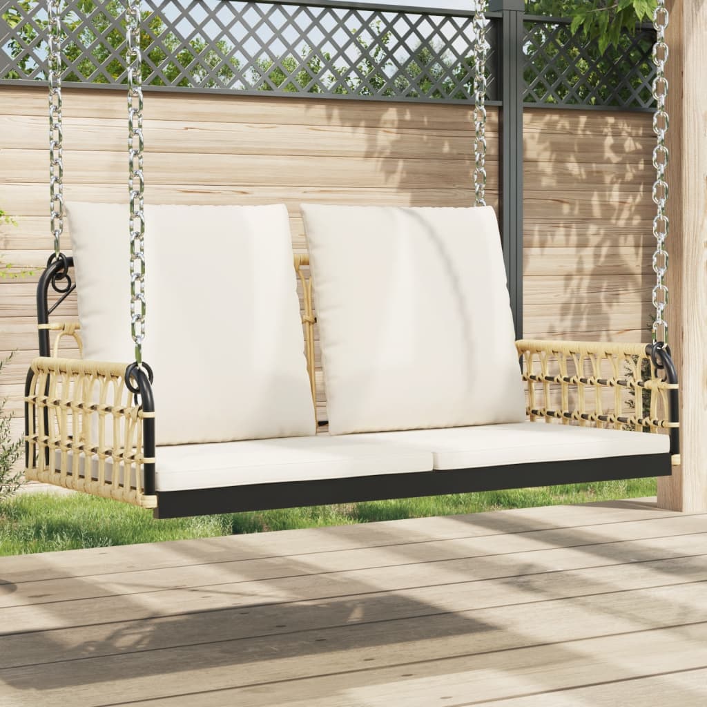 vidaXL Ławka bujana z poduszkami, 105x58x38 cm, polirattan i stal