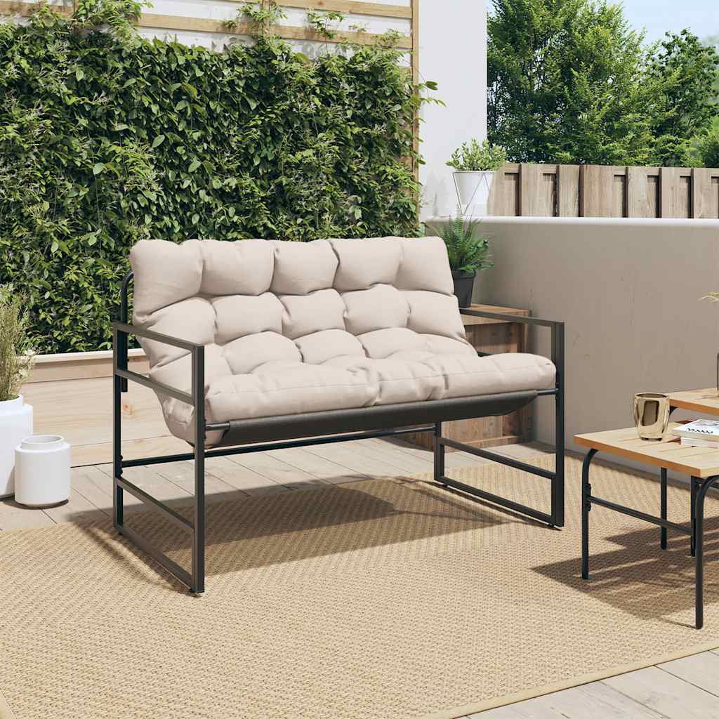 vidaXL Ławka ogrodowa z poduszką, taupe, 113 cm, stal