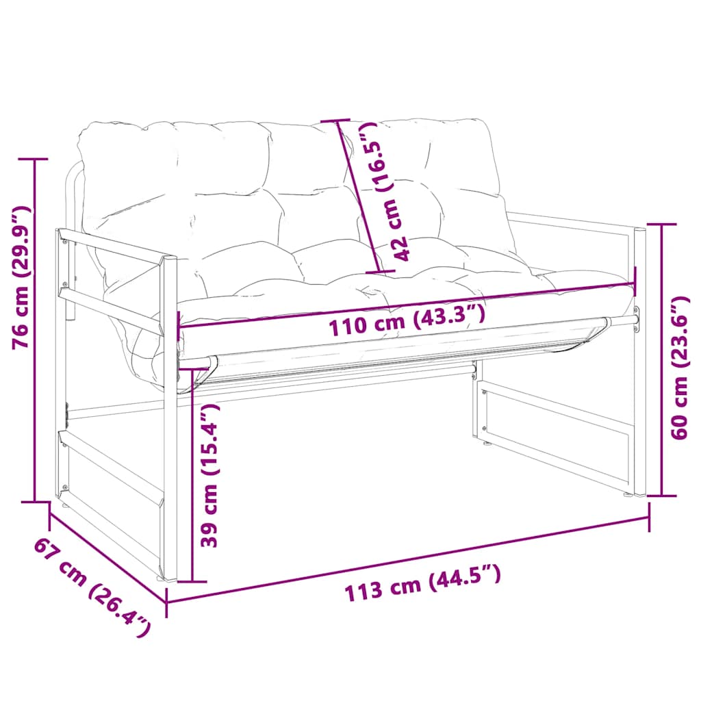 vidaXL Ławka ogrodowa z poduszką, taupe, 113 cm, stal
